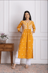 Fizaa Chikankari Kurti for Women With Pocket - Mustard